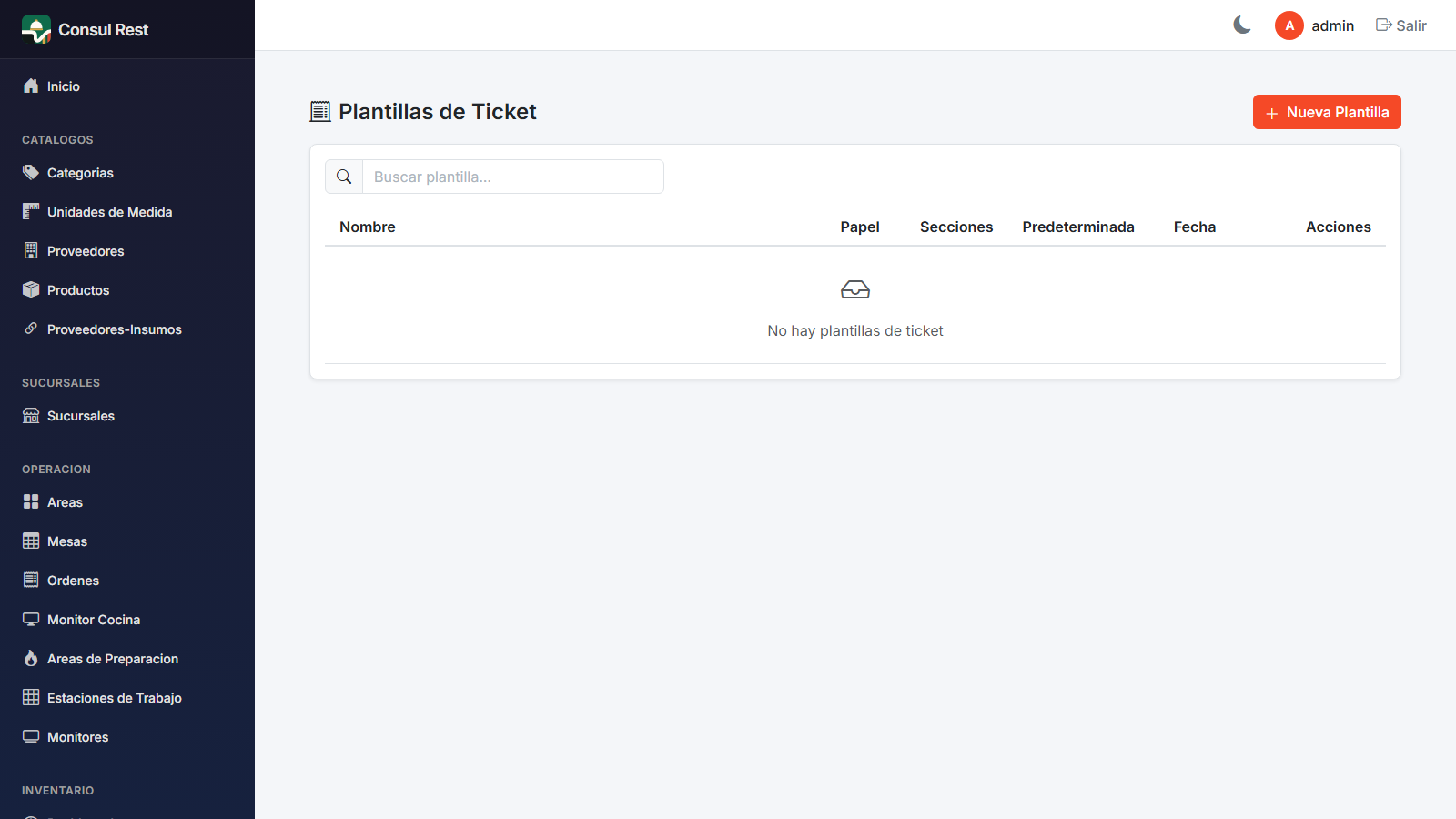 Listado de plantillas de ticket
