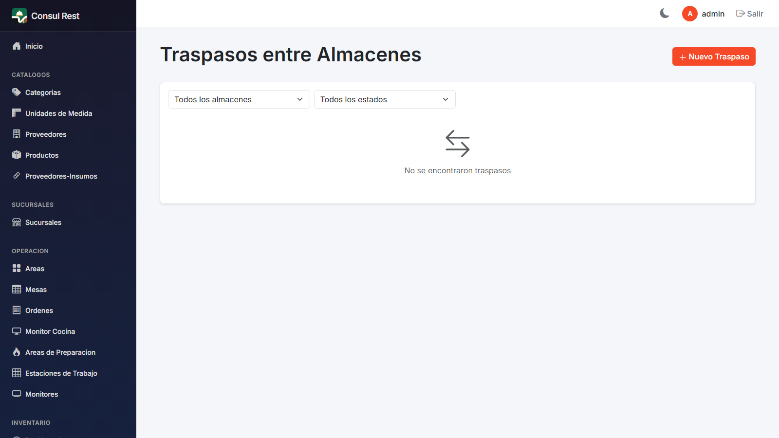 Lista de traspasos con estados del flujo de autorización