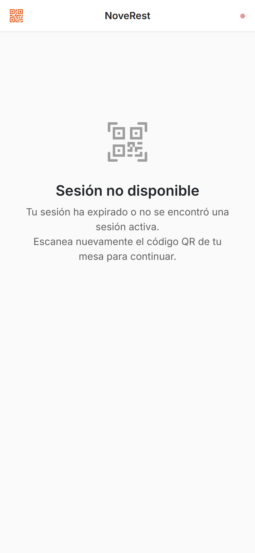 Pantalla de inicio del menú QR en el celular del comensal