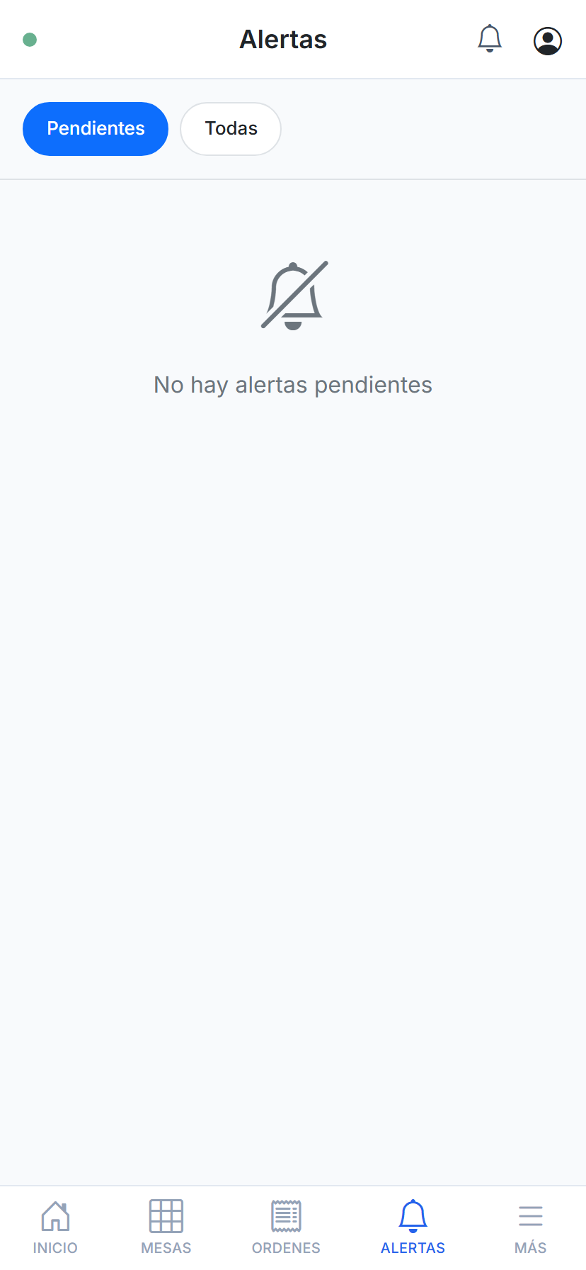 Página de alertas con llamadas de mesa pendientes