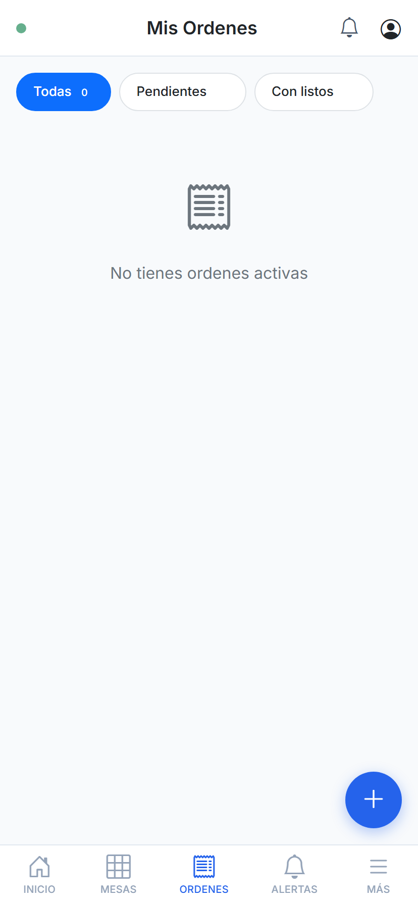 Lista de órdenes activas del mesero