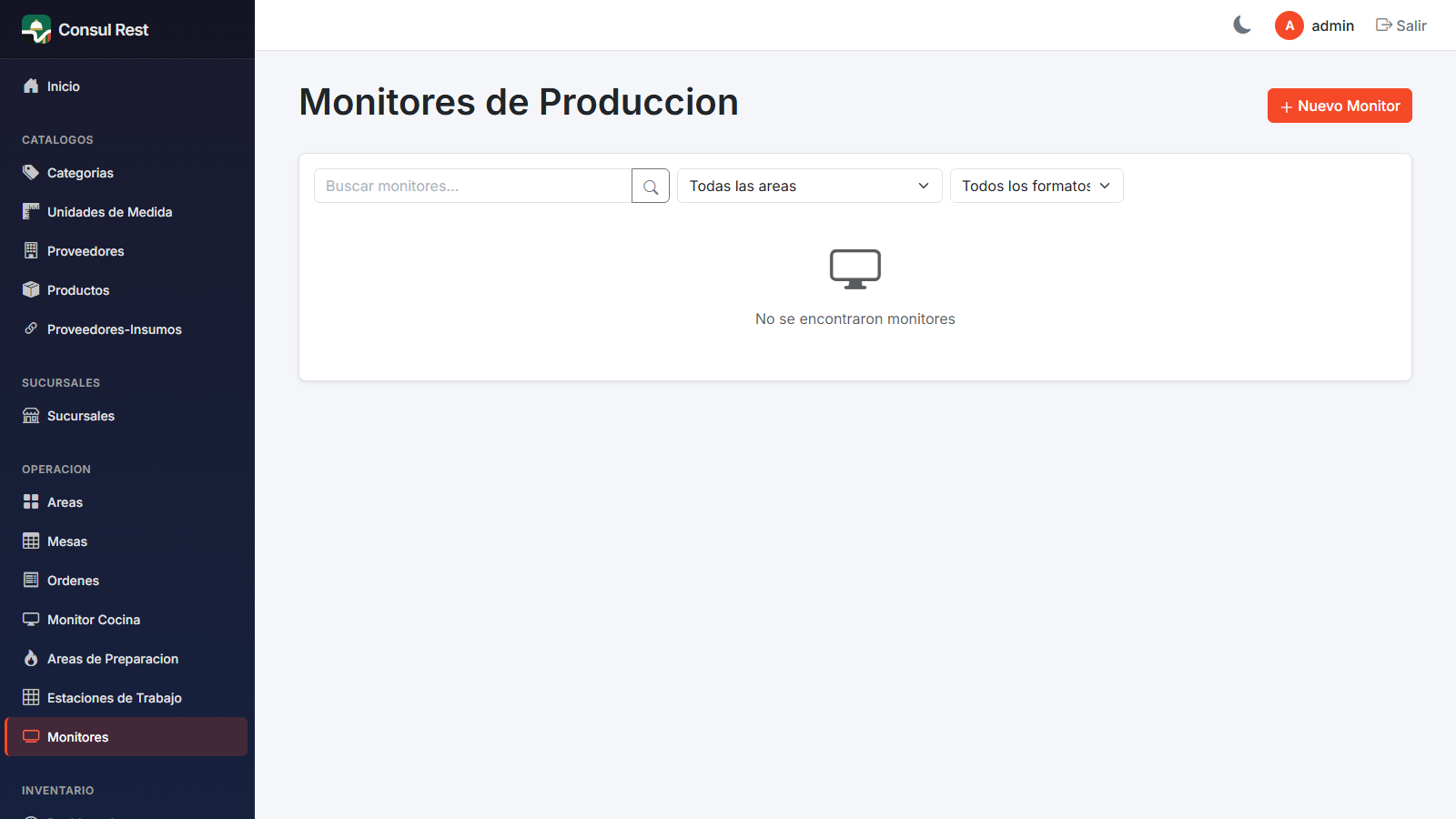 Listado de monitores de producción